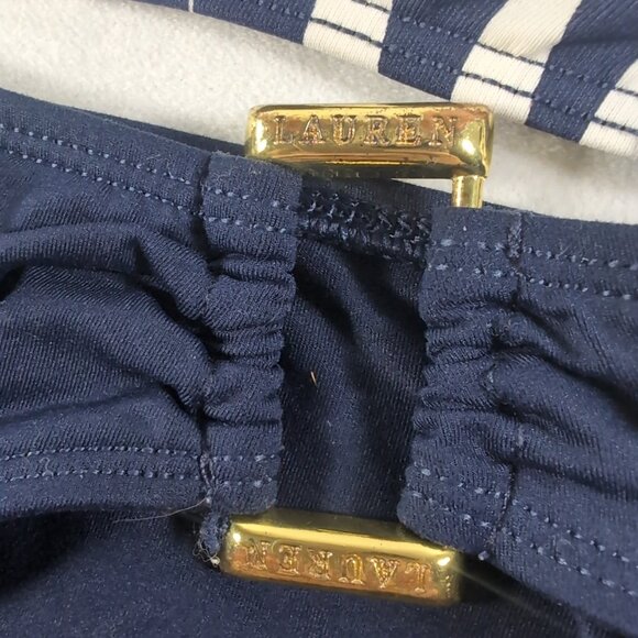 Lauren Ralph Lauren Bikini Set 12 Swim Suit Halter Triangle Navy Blue White Gold - Picture 4 of 16